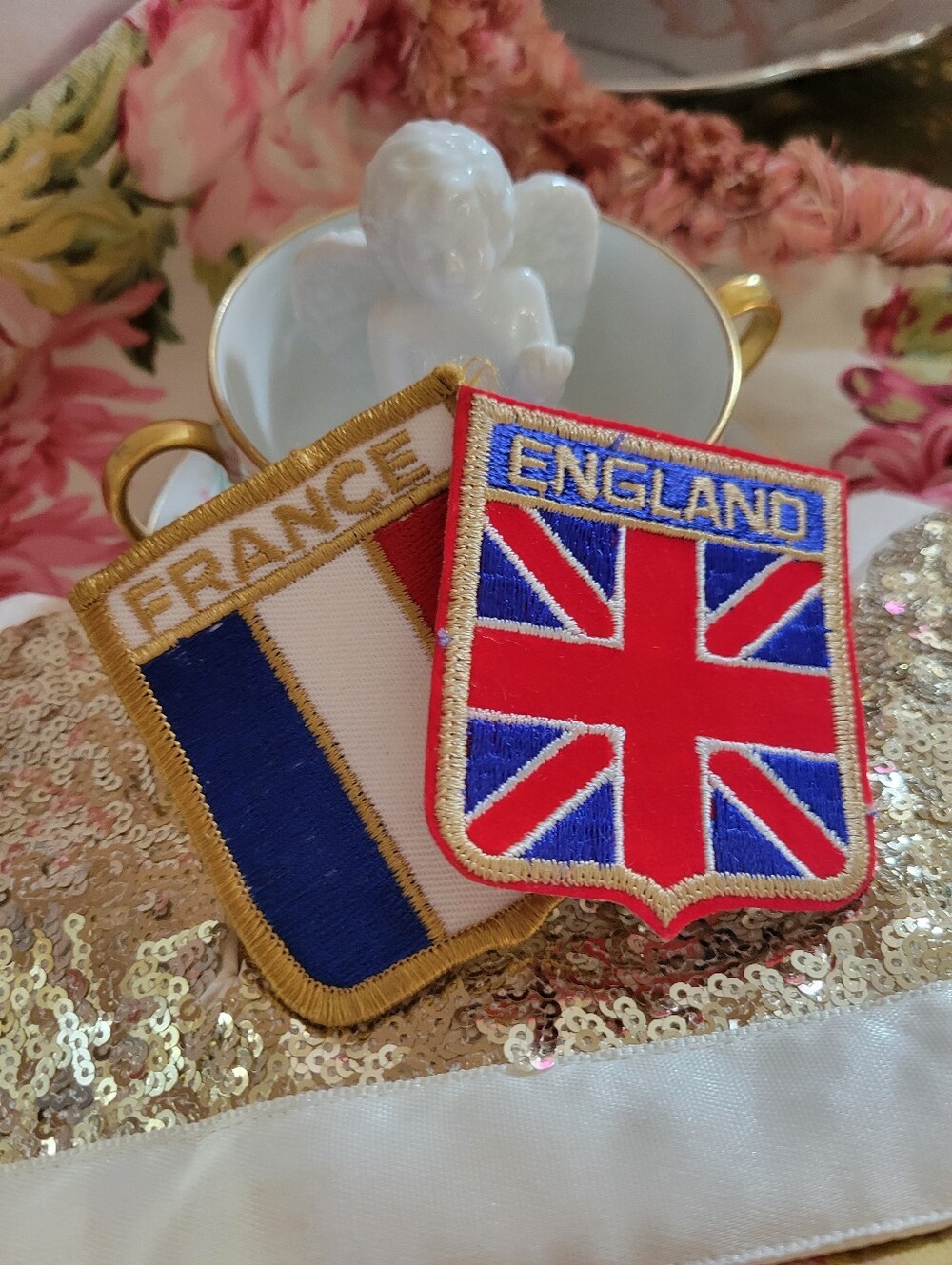 France & England Patches ~ Union Jack ~ United Kingdom Europe ~ Vintage  Unisex